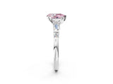 Silver Fancy Pink Pear  Cut Diamond Ring with Baguette Side Stones, Channel Set Band, and Four-Prong Setting_14