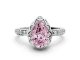 Silver Fancy Pink Pear Cut Diamond Scalloped Halo Engagement Ring with Round Shared Prong Band