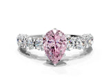 Silver Fancy Pink Pear Cut Diamond Side Stone Engagement Ring with Four-Prong Setting_12