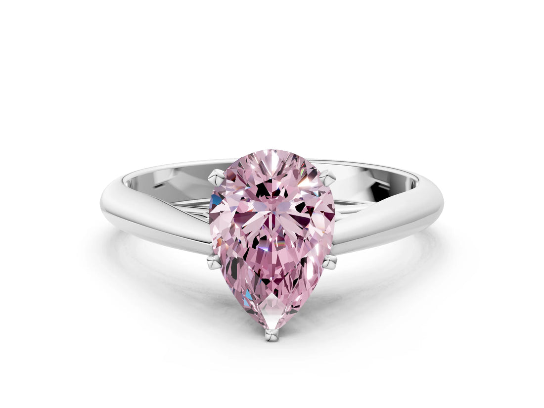 Silver Fancy Pink Pear Cut Diamond Solitaire Engagement Ring with Cathedral Setting and Four-Prong Mount_6