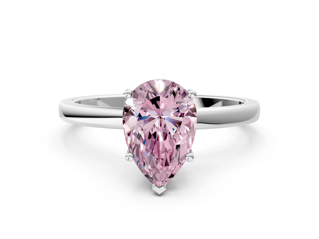 Silver Fancy Pink Pear Cut Diamond Solitaire Ring with Classic Band and Four-Prong Setting_6