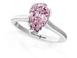 Silver Fancy Pink Pear Cut Diamond Solitaire Ring with Flower Prong Setting and Classic Band_1