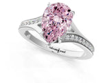 Silver Fancy Pink Pear Cut Diamond Solitaire Ring with Pavé Band and Prong Setting_13
