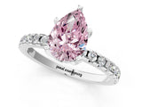 Silver Fancy Pink Pear Cut Diamond Solitaire Ring with Round  Pavé Band and Four-Prong Setting_37