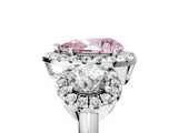 Silver Fancy Pink Pear Cut Diamond Three-Stone Halo Ring with Prong Setting and Pavé Accents_17