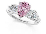Silver Fancy Pink Pear Cut Diamond Three-Stone Ring with Prong Setting and Pavé Band_13
