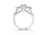 Silver Fancy Pink Pear Cut Diamond Three-Stone Ring with Prong Setting and Pavé Band_15