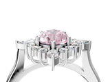 Silver Fancy Pink Pear Cut Halo Diamond Cluster Ring with Marquise and Round Stones on a White Gold Band with Prong Setting_4