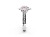 Silver Fancy Pink Pear Cut Halo Diamond Ring with Beaded Split Shank and Four-Prong Setting_8