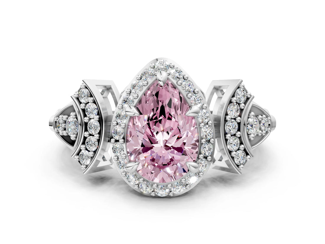 Silver Fancy Pink Pear Cut Halo Diamond Split Shank Engagement Ring with Four-Prong Setting_6