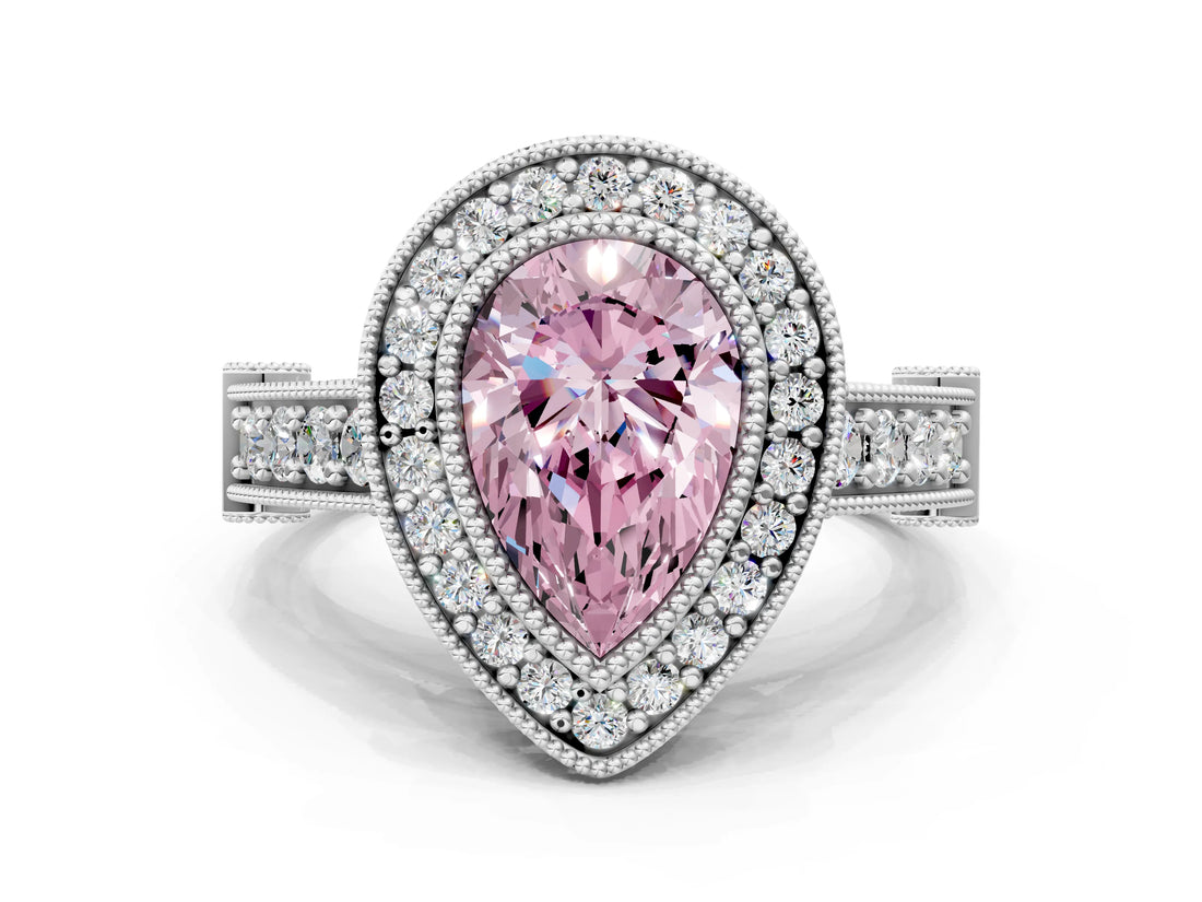 Silver Fancy Pink Pear Cut Halo Diamond Split Shank Pave Ring_6
