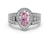 Silver Fancy Pink Pear Cut Halo Diamond Split Shank Ring with Prong Setting_6