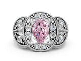 Silver Fancy Pink Pear Cut Halo Milgrain Diamond Engagement Ring with Leaf Band and Four-Prong Setting_12