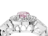 Silver Fancy Pink Pear Cut Halo Milgrain Diamond Engagement Ring with Leaf Band and Four-Prong Setting_16