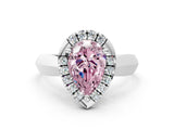 Silver Fancy Pink Pear  Cut Halo Solitaire Engagement Ring with Square Band and Four-Prong Setting_12