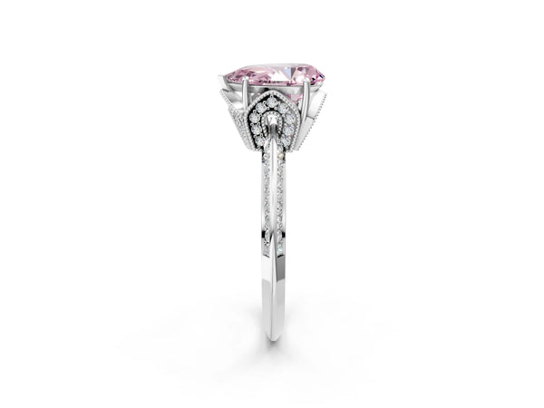 Sterling Silver Pear-Shaped Graduated Pave Engagement Ring Setting for Fancy Pink Center