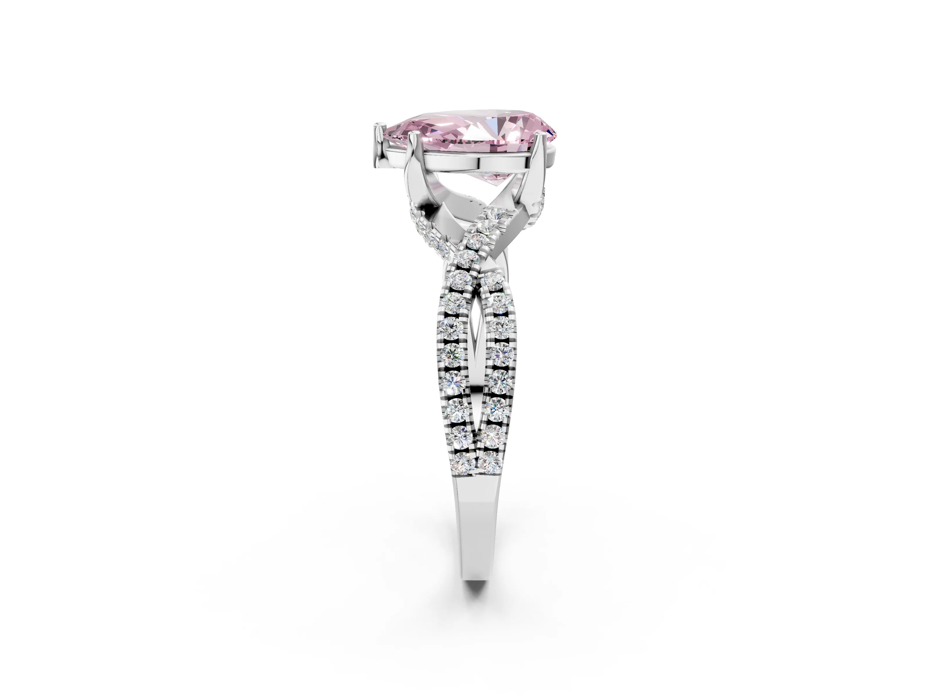 Silver Fancy Pink Pear Cut Solitaire Twist Pave Diamond Engagement Ring with Prong Setting_69