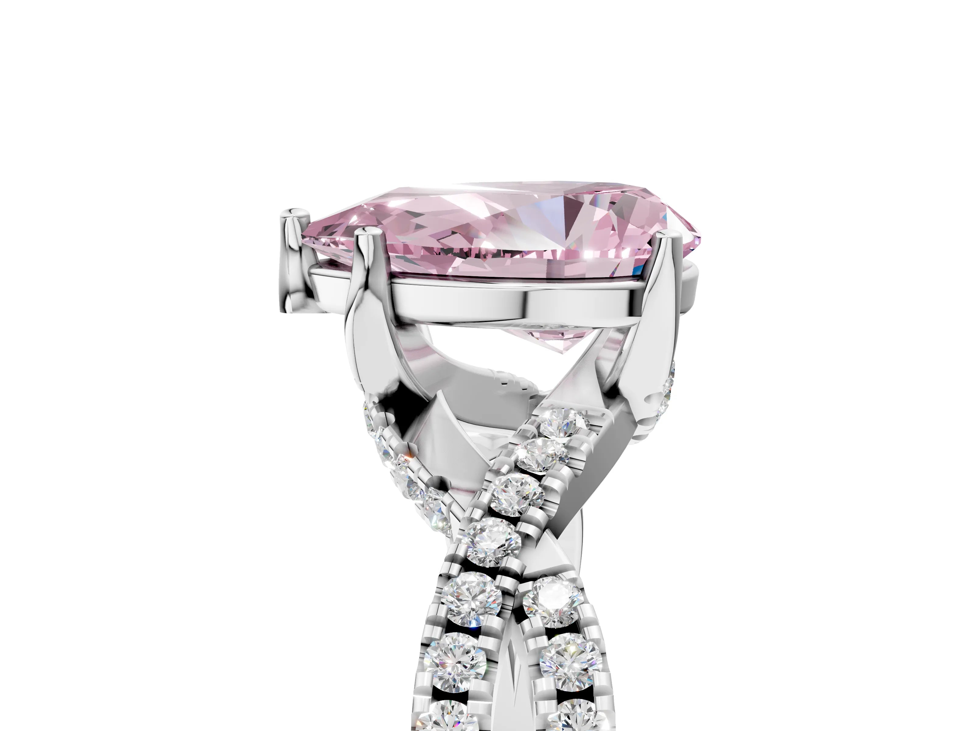Silver Fancy Pink Pear Cut Solitaire Twist Pave Diamond Engagement Ring with Prong Setting_72