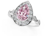 Silver Fancy Pink Pear  Halo Diamond Engagement Ring with Twisted Band and Four-Prong Setting 1