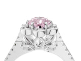 Silver Fancy Pink Pear  Halo Diamond Floral Split Shank Engagement Ring 5