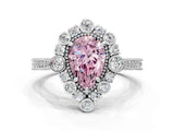Silver Fancy Pink Pear  Halo Milgrain Pave Diamond Ring with Four-Prong Setting 1
