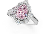 Silver Fancy Pink Pear  Halo Milgrain Pave Diamond Ring with Four-Prong Setting 2