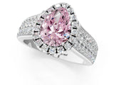 Silver Fancy Pink Pear  Halo Round Diamond Pave Band with Prong Setting 1