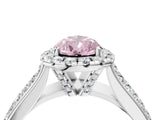 Silver Fancy Pink Pear  Halo Round Diamond Pave Band with Prong Setting 4
