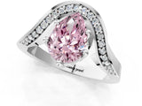 Silver Fancy Pink Pear  Solitaire Diamond Engagement Ring with Pave Band and Four-Prong Setting 1