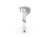 Silver Fancy Pink Pear  Solitaire Diamond Engagement Ring with Pave Band and Four-Prong Setting 2