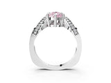 Silver Fancy Pink Pear  Solitaire Diamond Engagement Ring with Pave Band and Four-Prong Setting 3