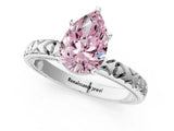 Silver Fancy Pink Pear  Solitaire Diamond Engagement Ring with XO Engraved Band and Four-Prong Setting 2