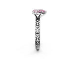 Silver Fancy Pink Pear  Solitaire Diamond Engagement Ring with XO Engraved Band and Four-Prong Setting 3