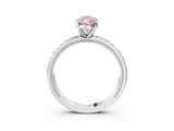 Silver Fancy Pink Pear  Solitaire Diamond Engagement Ring with XO Engraved Band and Four-Prong Setting 4