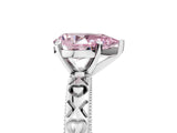 Silver Fancy Pink Pear  Solitaire Diamond Engagement Ring with XO Engraved Band and Four-Prong Setting