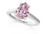 Silver Fancy Pink Pear  Solitaire Diamond Ring with Four-Prong Setting and Tapered Band 2