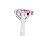Silver Fancy Pink Pear  Solitaire Diamond Ring with Four-Prong Setting and Tapered Band