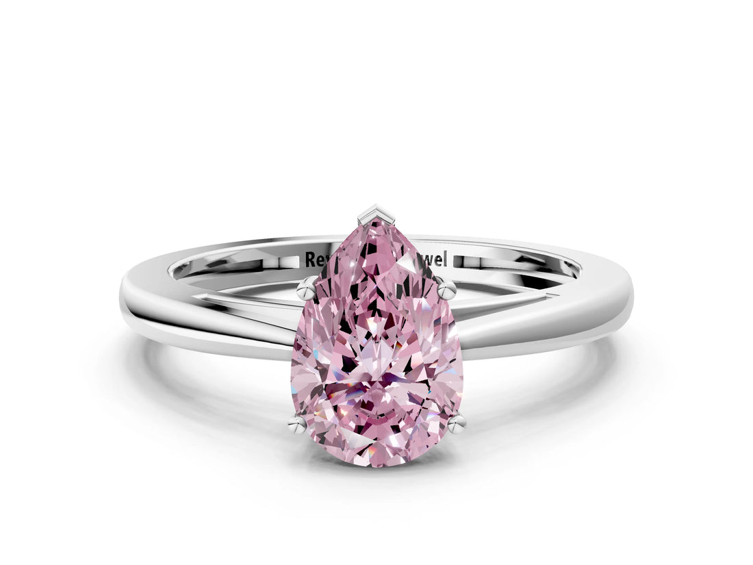 Silver Fancy Pink Pear  Solitaire Diamond Ring with Split Shank and Four-Prong Setting_12