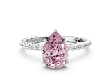 Silver Fancy Pink Pear  Solitaire Twist Band Ring with Four-Prong Setting