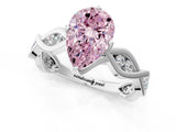 Silver Fancy Pink Pear  Solitaire Twist Band with Leaf Prong Setting 2