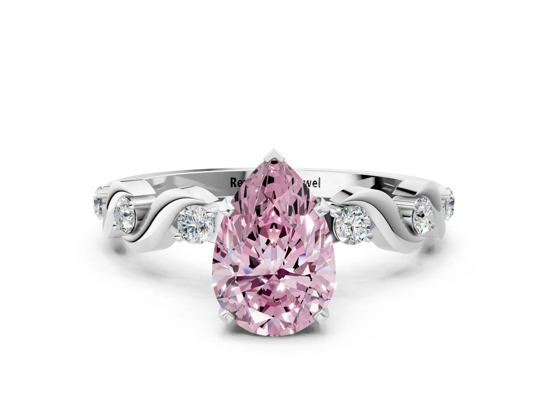 Silver Fancy Pink Pear  Solitaire Twisted Band with Prong Setting