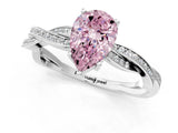 Silver Fancy Pink Pear  Solitaire Twisted Pave Diamond Ring with Four-Prong Setting_1