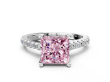 Silver Fancy Pink Princess  Brilliant Diamond Solitaire with Pavé Band and Four-Prong Setting 1