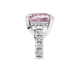 Silver Fancy Pink Princess  Brilliant Diamond Solitaire with Pavé Band and Four-Prong Setting