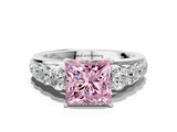 Silver Fancy Pink Princess Cut Brilliant Diamond Pavé Band with Six-Prong Setting_18