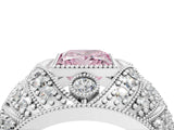 Silver Fancy Pink Princess Cut Brilliant Halo Pave Diamond Milgrain Ring_10