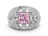 Silver Fancy Pink Princess Cut Brilliant Halo Pave Diamond Milgrain Ring_6