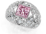 Silver Fancy Pink Princess Cut Brilliant Halo Pave Diamond Milgrain Ring_7