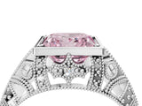 Silver Fancy Pink Princess Cut Brilliant Milgrain Filigree Diamond Ring with Square Prong Setting_10