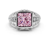 Silver Fancy Pink Princess Cut Brilliant Milgrain Filigree Diamond Ring with Square Prong Setting_6